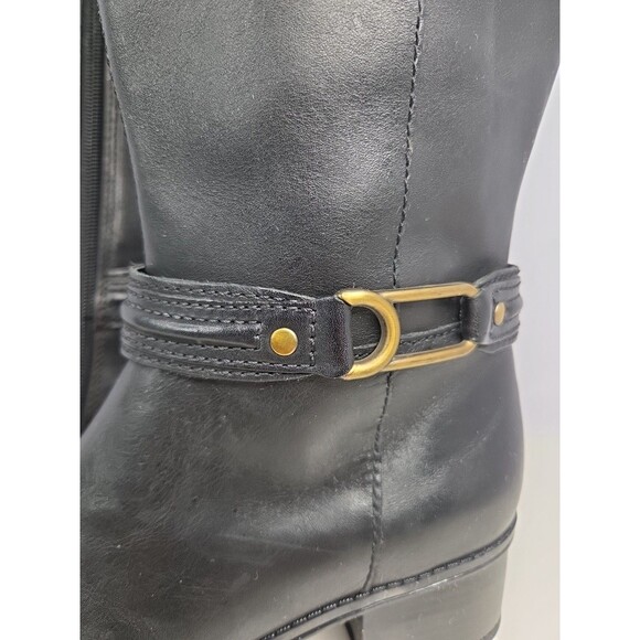 Bandolini Black Leather Riding Boots Zip Closure Brown Leather Accents Sz 7 M - Picture 6 of 15